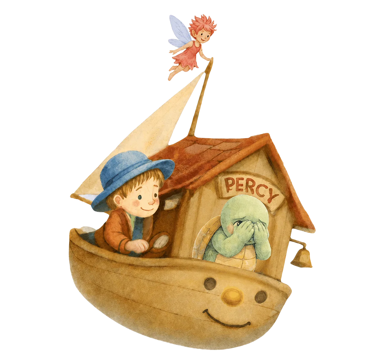 A smiling flying dog kennel carrying adventurers